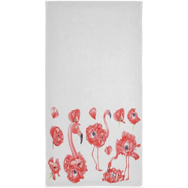 FLAMINGO STACK EMBROIDERED BATHROOM HAND TOWEL SET OF 2 by laura 