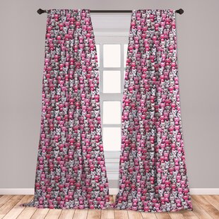 Ambesonne Cat 2 Panel Curtain Set Kawaii Doodle Cats Pattern Smiling Winking Cheering Mascots Humorous Funny Lightweight Window Treatment Living