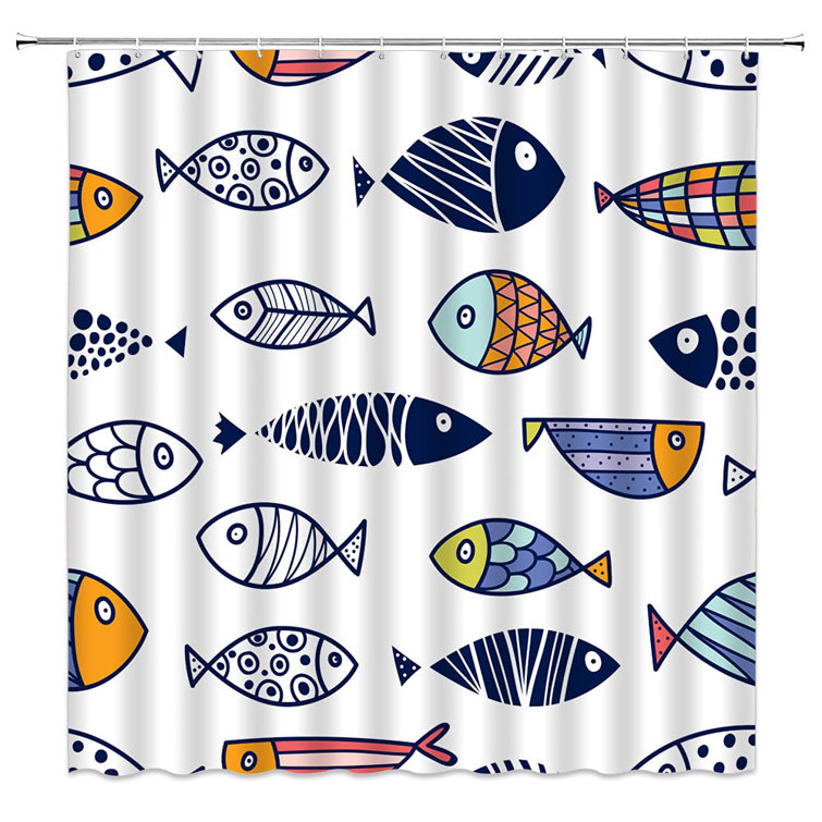 Marine Life Fishes Shower Curtain Liner Bathroom Mat Set Polyester Fabric Hooks 