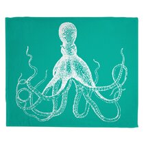 Moslion Octopus Throw Blanket Ocean Aqua Animal Octopus Jellyfish Doodle Blanket Home Decorative Flannel Warm Travel Blankets 50x60 Inch for Couch Bed Black White 