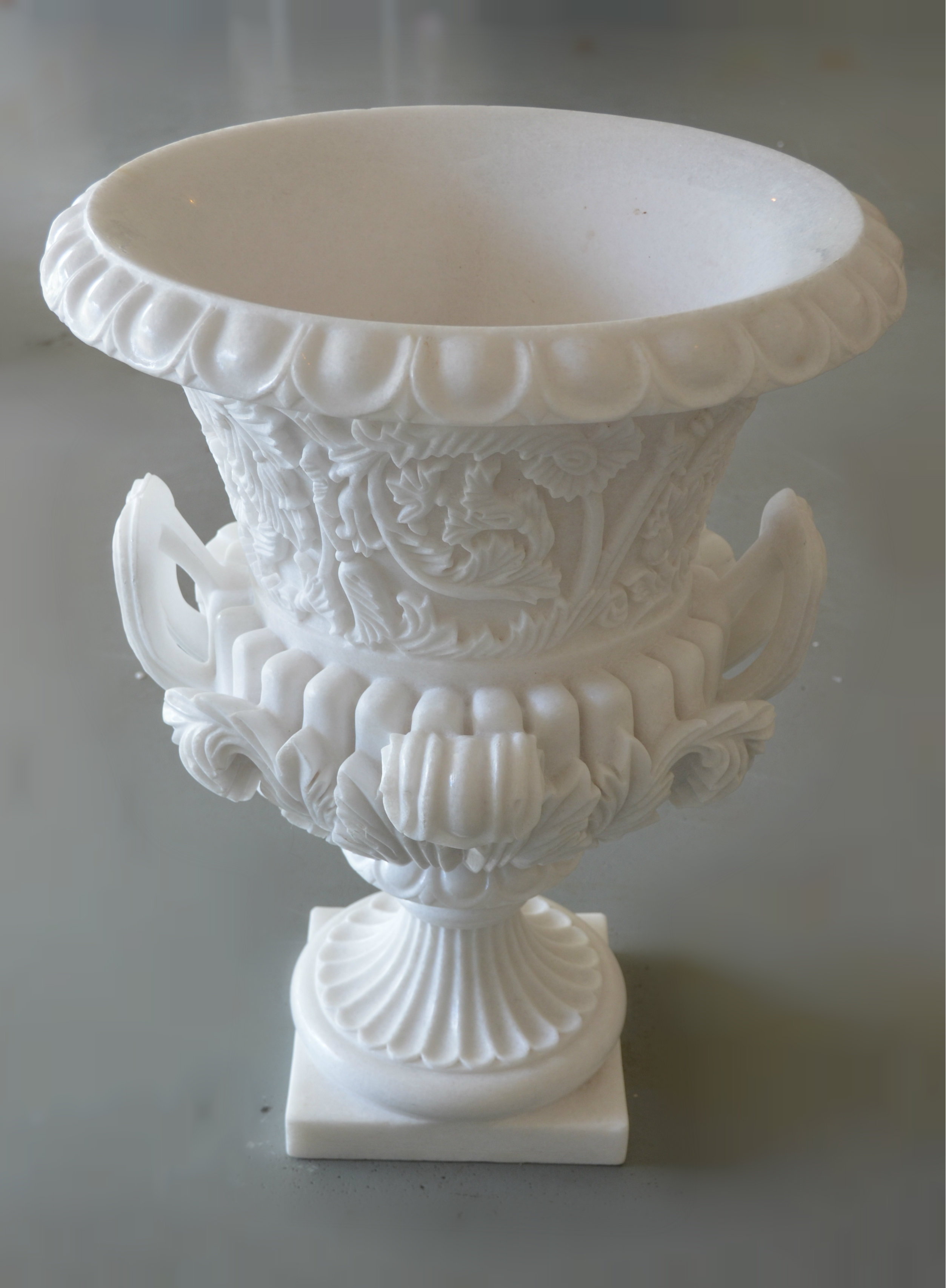 The Silver Teak Vintage English Style Vine Engraved Makrana Marble Urn  Planter | Wayfair