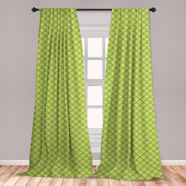 East Urban Home Ambesonne Green 2 Panel Curtain Set Traditional Japanese Floral Wave Pattern Far Eastern Ornament Lightweight Window Treatment Living Room Bedroom Decor 56 X 63 Yellow Green Apple Green Wayfair
