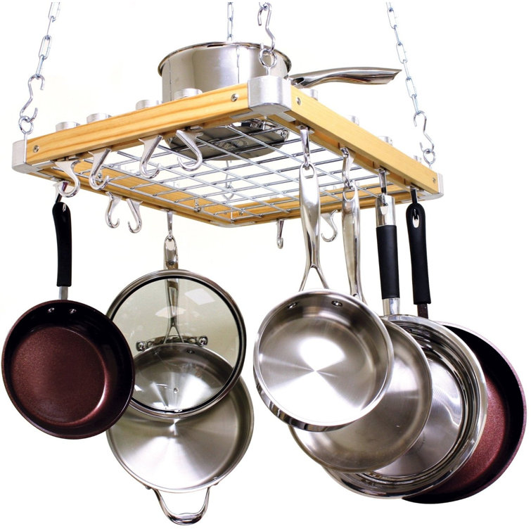 Ceiling Mount Wooden Pot Rack, 24 by 18-Inch