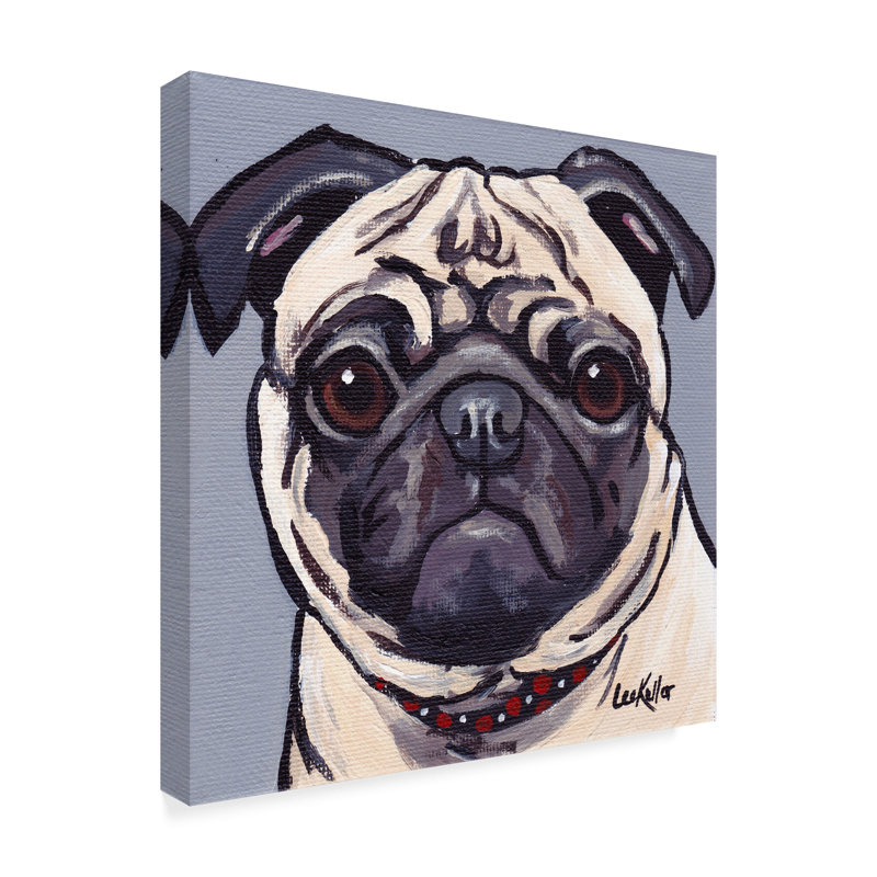 Winston Porter Pug On Gray Acrylic Painting Print On Wrapped