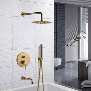 Burnished Brass gold shower head set 200 mmDIA round wall ceiling arm wall mixer 
