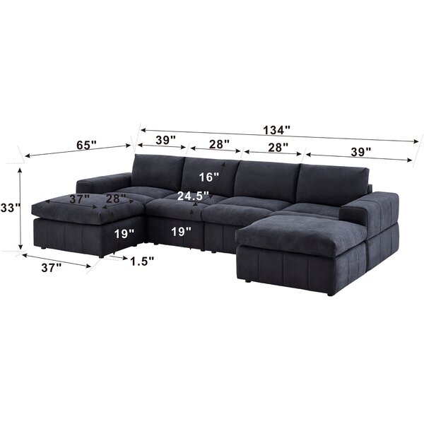 Chidester 134" Wide Reversible Modular Sectional with Ottoman