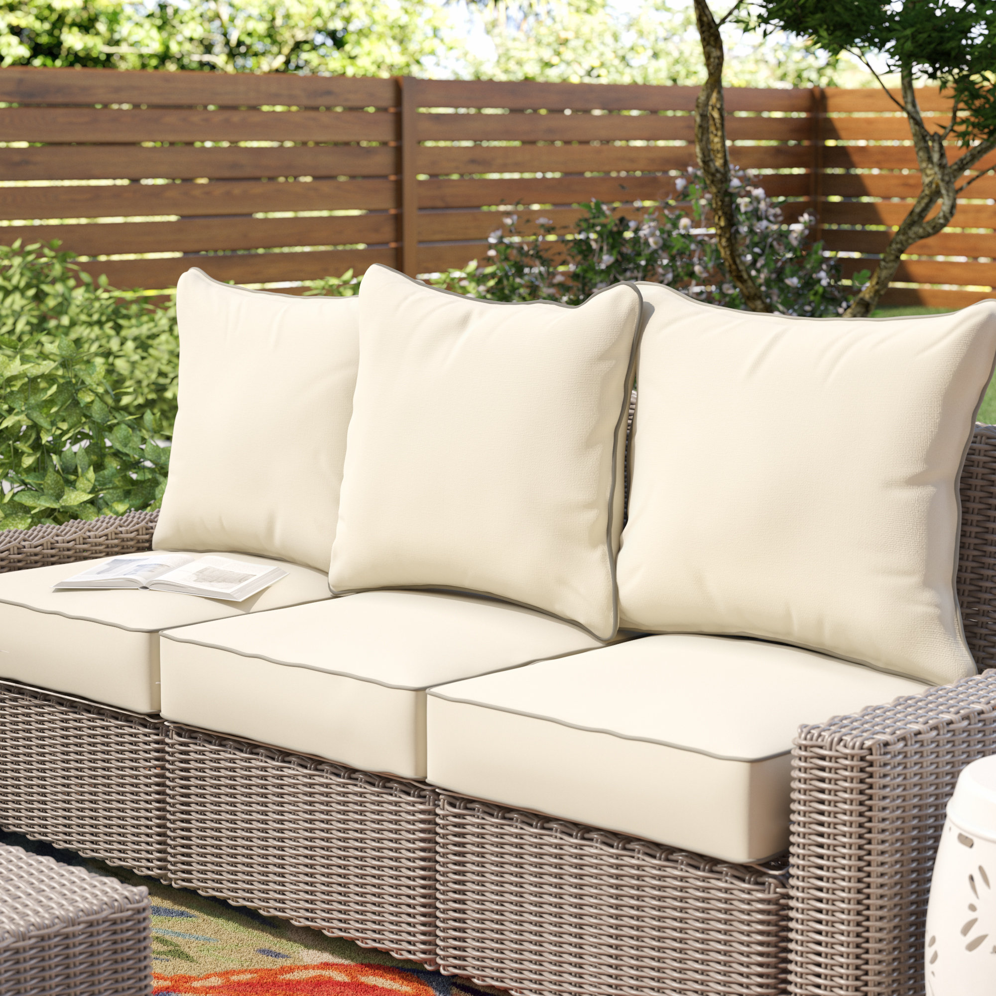 Beachcrest Home 6 Piece Piped Indoor/Outdoor Sunbrella Sofa Cushion ... Beachcrest Home 6 Piece Piped Indoor/Outdoor Sunbrella Sofa Cushion ...