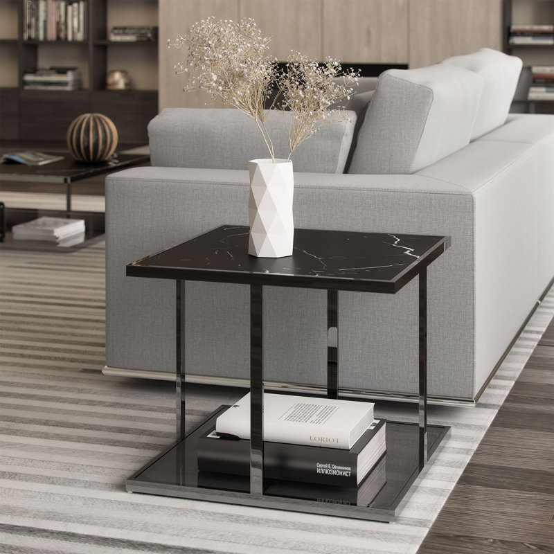 Orren Ellis Miluse Marble Top Floor Shelf End Table Wayfair