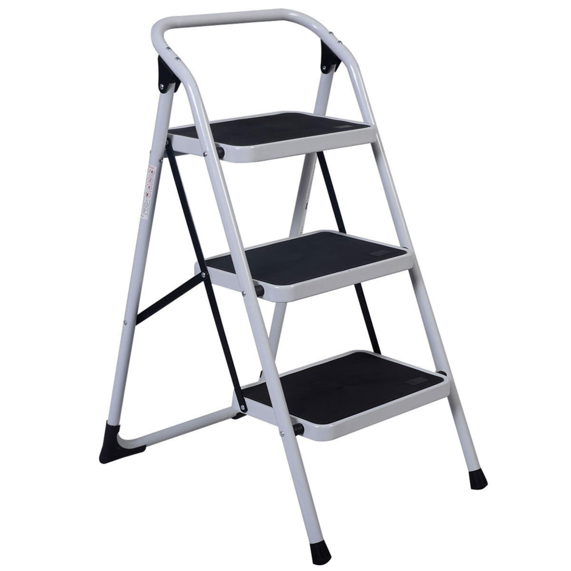 Folding 3 Step Ladder Steel Non Slip Tread Safety Ladders with Rail Handrail Hot