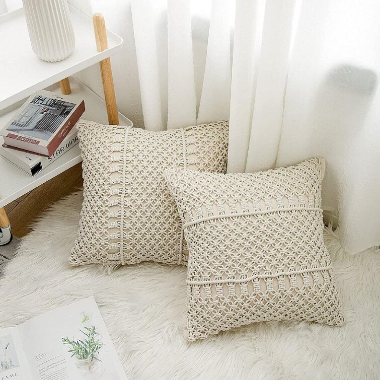 Macrame Bedroom Pillow Cover,Rustic Macrame Pillow Cases,Boho Style Throw Cushion