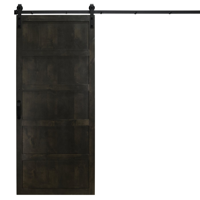 Paneled Wood Finish Barn Door With Installation Hardware Kit