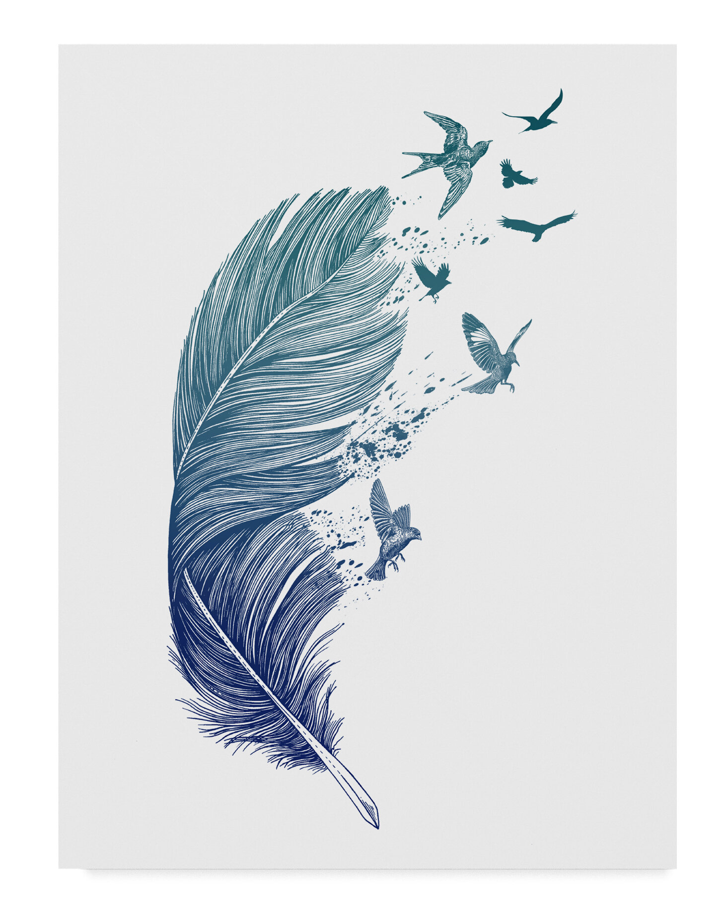 Ebern Designs Fly Away Feather Graphic Art Print On Wrapped Canvas Reviews Wayfair