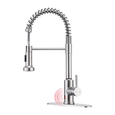 KPAIDA Pull Down Touchless Single Handle Kitchen Faucet with Deck Plate, Brushed Nickel