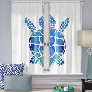 Lowesville Catherine Holcombe's Window Turtle Love Blue Room Darkening Curtain Panels (Set of 2)