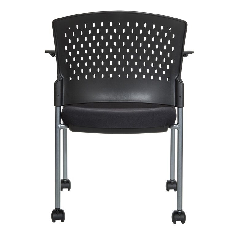 Titanium Finish Visitors Chair with Back and Sled Base Black Modern Contemporary Fabric Metal Armless Certified Lumbar Support