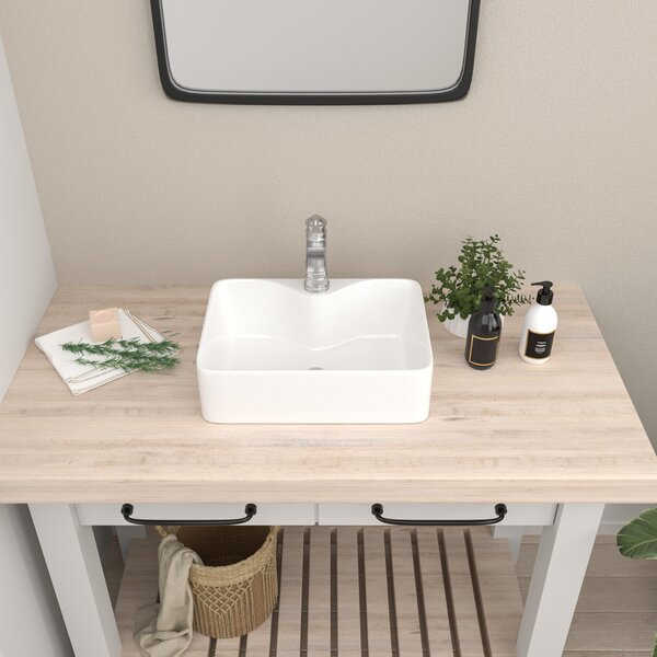 vidaXL Basin Modern Ceramic 16.1" Home Washroom Vanity Vessel Sink White/Black 