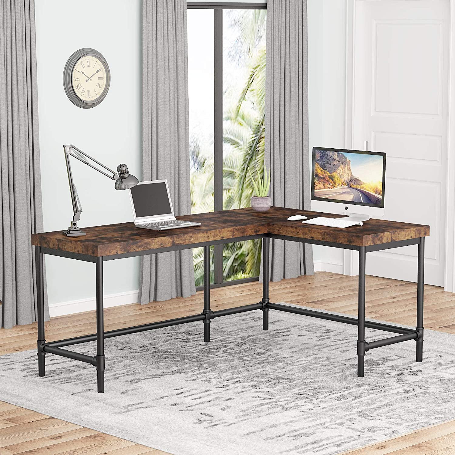 L Shaped Computer Desk L Shaped Corner Desk Laptop Study Writing Table Brown 