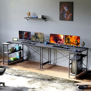 65 x 43 Industrial Style Large Desktop Computer Gaming Desk Black GreenForest L Shaped Corner Desk