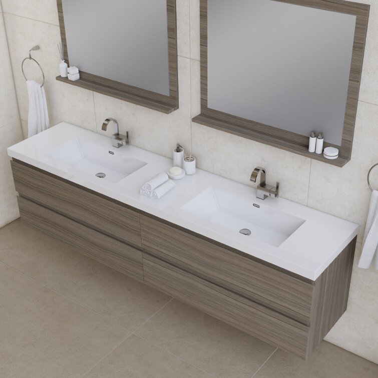 Ebern Designs Arjina 84 Wall Mounted Double Bathroom Vanity Set Wayfair