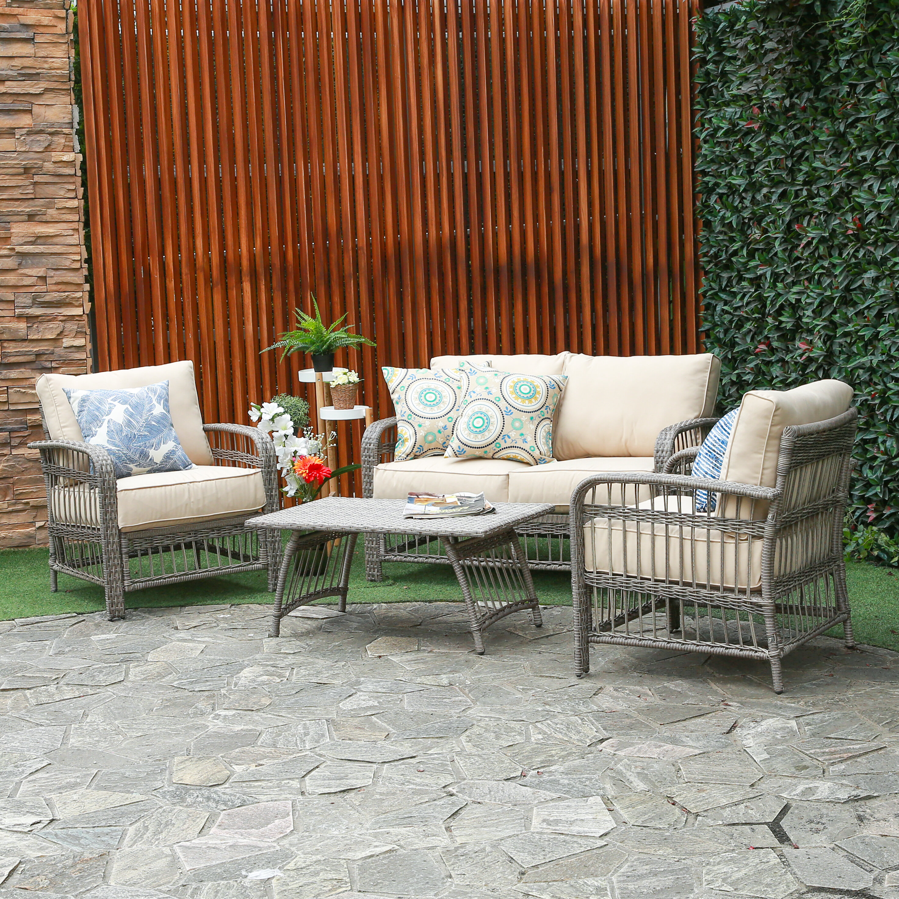 Breakwater Bay Rona 4 Piece Rattan Sofa Seating Group With
