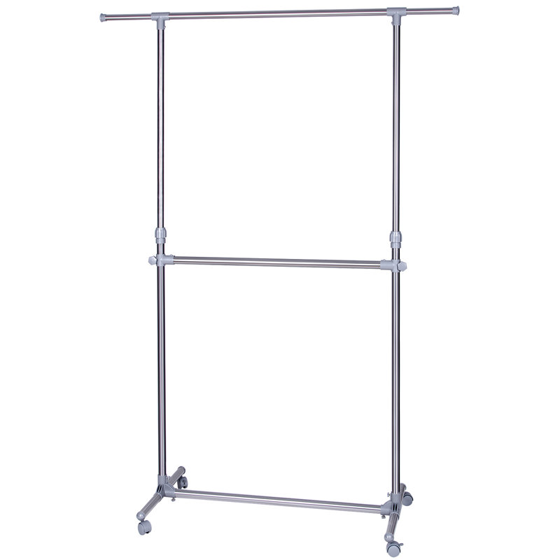 17 Stories Valenzuela 16 25 W Double Rod Clothes Rack With Wheels