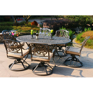 Go to store & view more images Baltazar Aluminum 7 Piece Sunbrella Dining Set with Sunbrella Cushions by Canora Grey