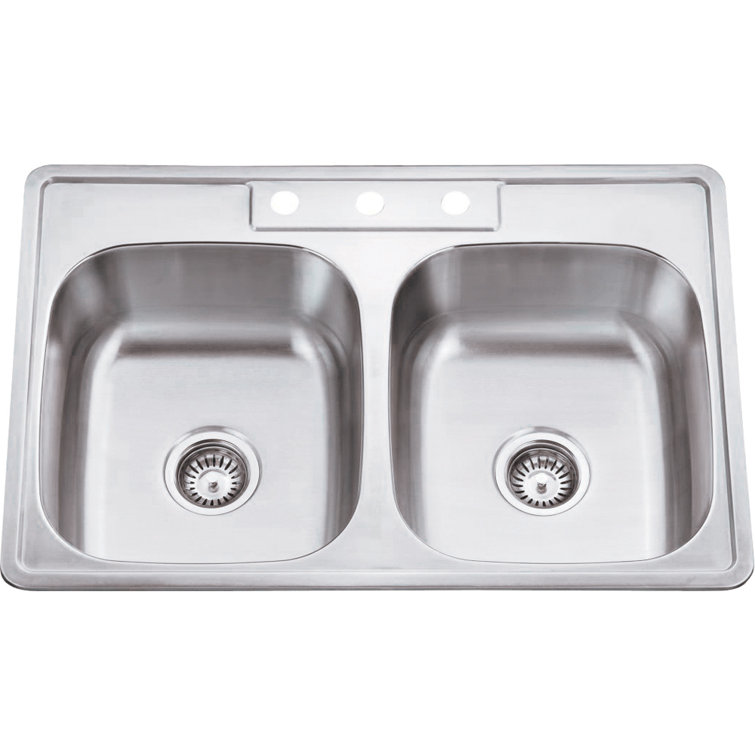 Hardware Resources 33 L X 22 W Double Bowl 20 Gauge Stainless Steel Drop In Kitchen Sink Wayfair
