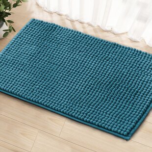 Oversized: 24 x 36 and 20 x 24 U Ivory Turquoize Bath Rugs for Bathroom Sets 2 Striped Chenille Bath Mat Plus Toilet Rugs U Shaped Contour Extra Thick Non Slip and Absorbent Rugs 2 Pieces 
