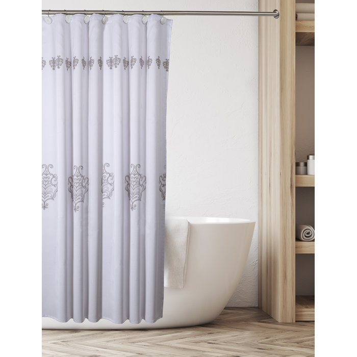 Vintage White Decorative Fabric 2 Piece Single Shower Curtain With Free Liner Vintage White Decorative Fabric 2 Piece Single Shower Curtain With Free Liner
