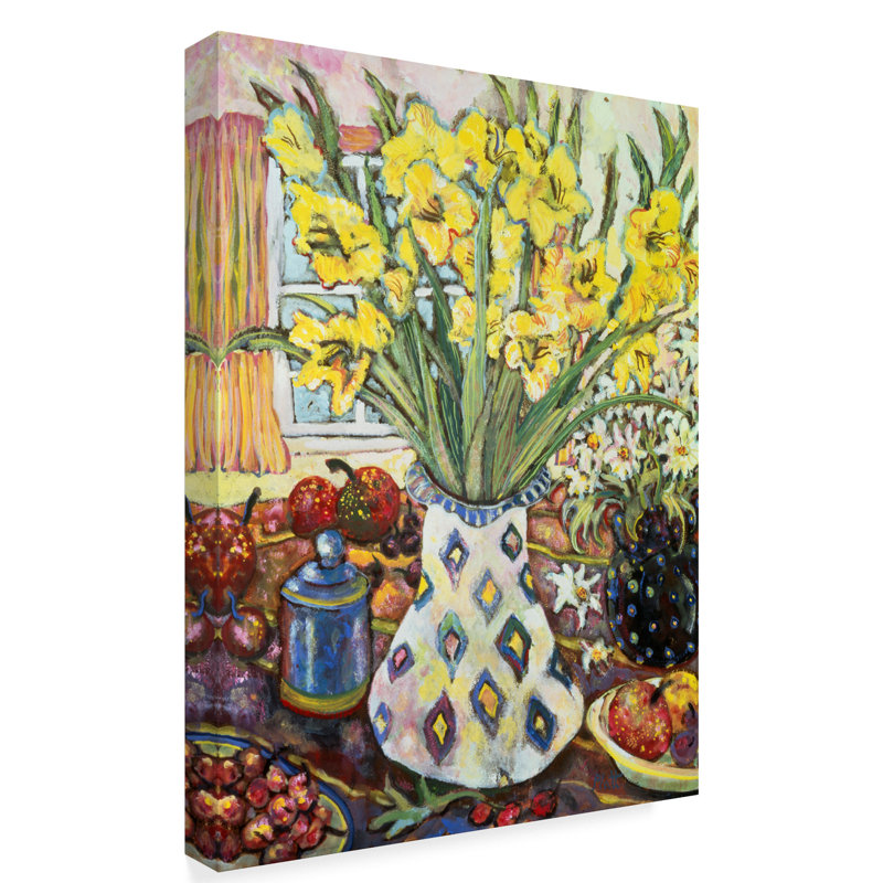World Menagerie White Diamond Vase Watercolor Painting Print On Wrapped Canvas Wayfair