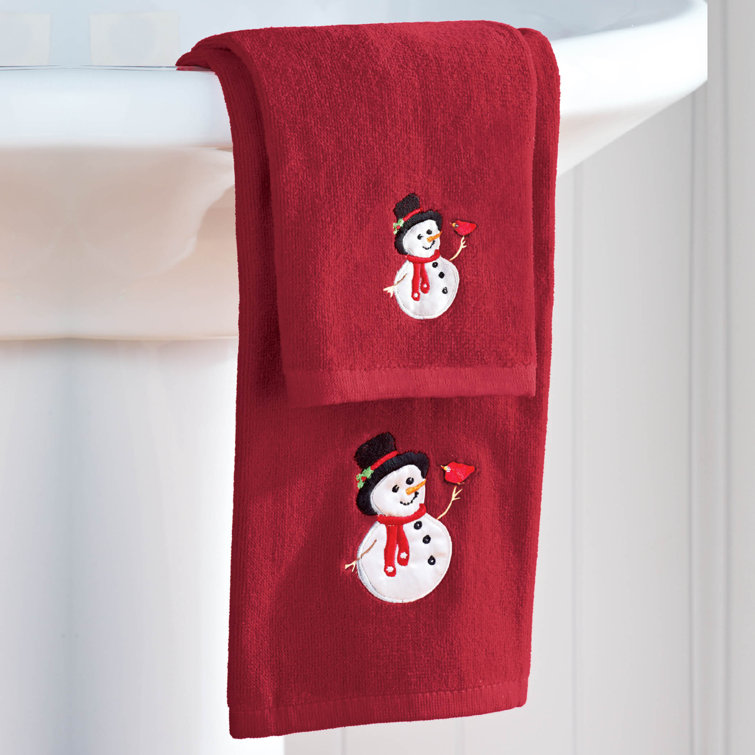 The Holiday Aisle® 2 Piece Embroidered Holiday Snowman Towel Set ...