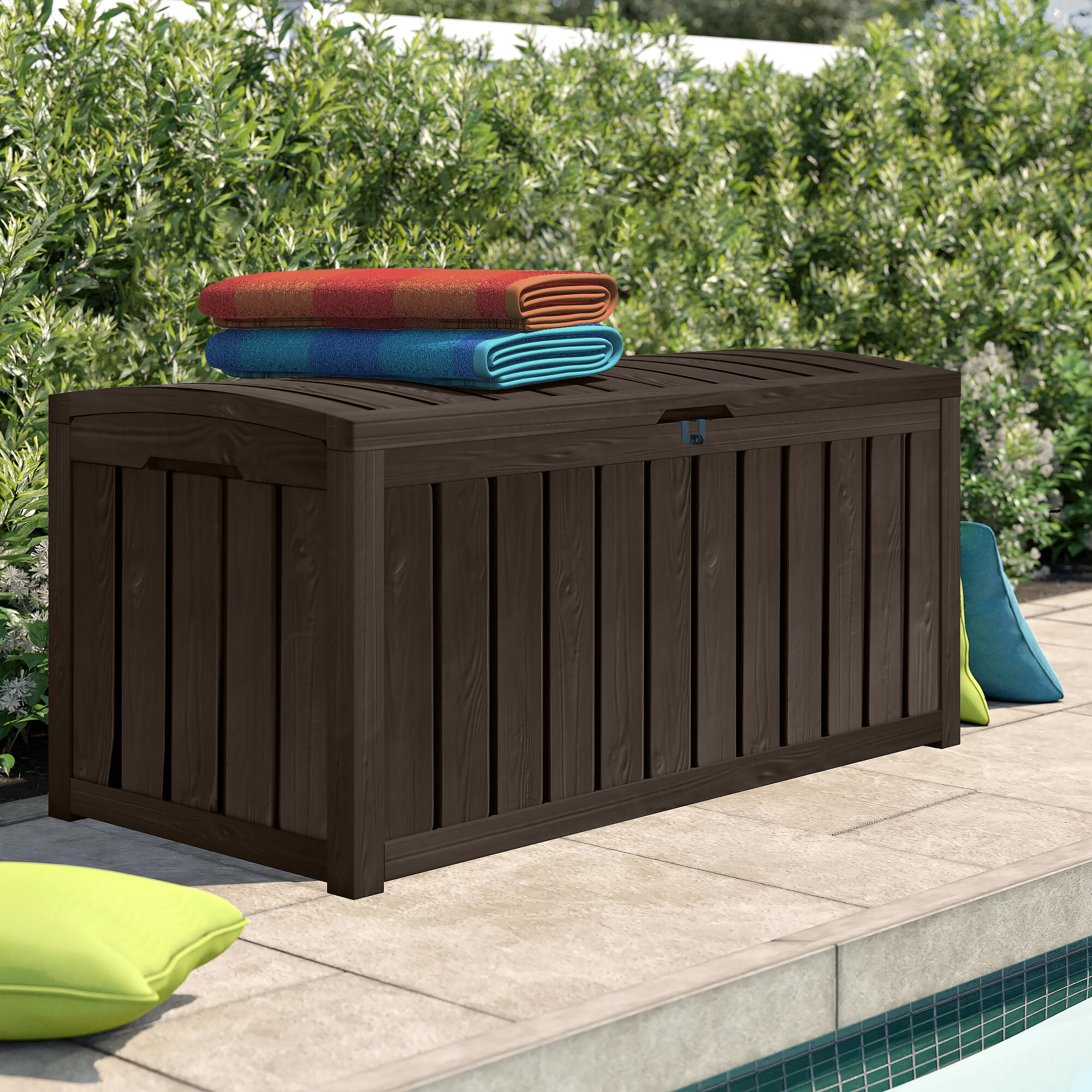 Big Size Deck Box Patio Storage Box Black Rattan Waterproof Outdoor Storage Container Bin with Wheels and Handrails for Yard Patio Swimming Pool 120 Gallon Outdoor Storage Box 