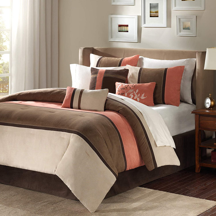 Bei Fu Brown/Cream Microfiber 7 Piece Comforter Set Wayfair