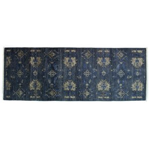 One-of-a-Kind Eclectic Hand-Knotted Blue Area Rug