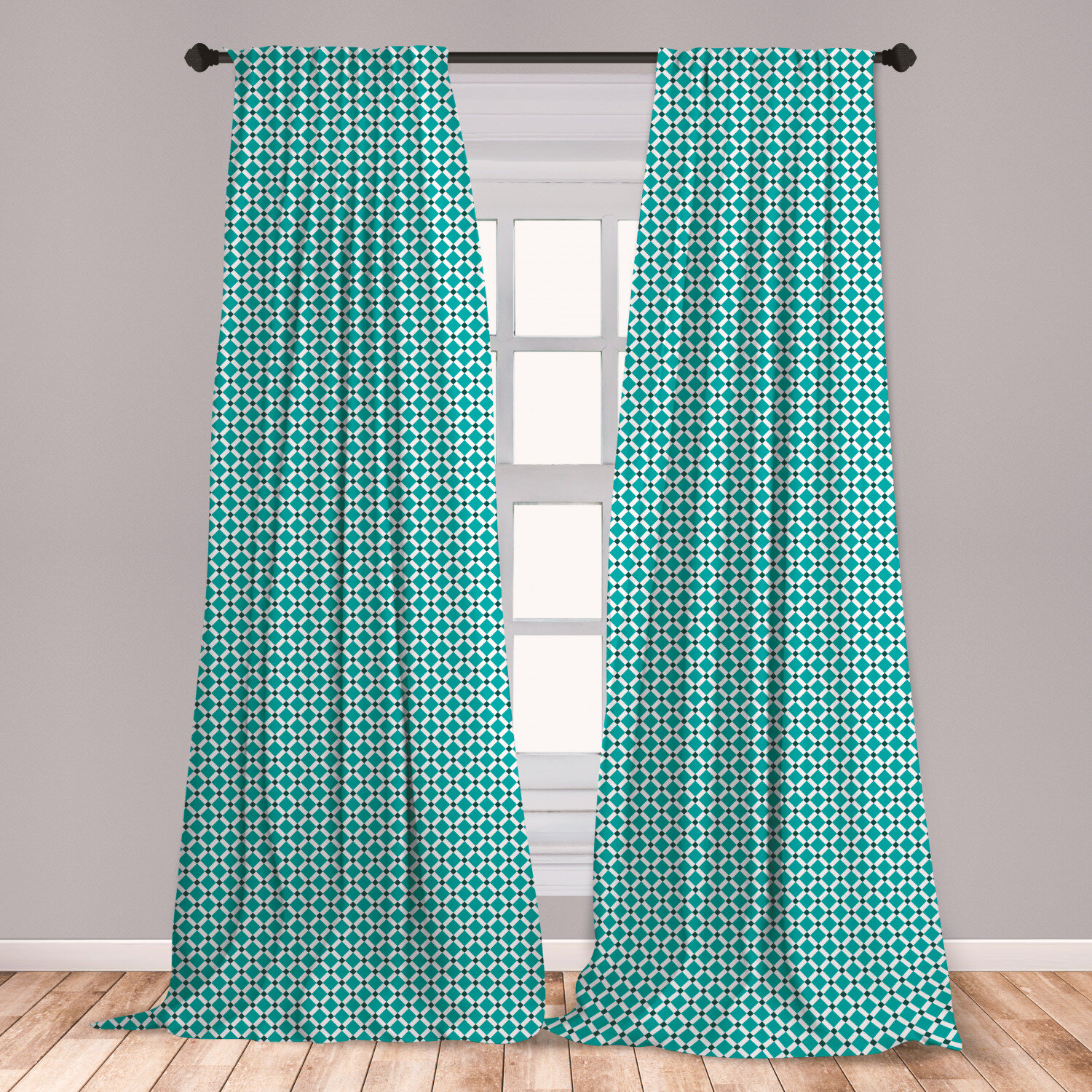 Ambesonne Teal Curtains Diagonal Check Classical Pattern Intersecting Lines Rhombus Grid Geometric Design Window Treatments 2 Panel Set For Living