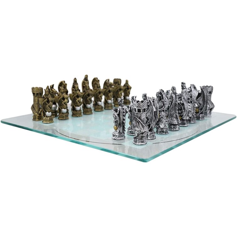 Gold Silver Roman Vs Egyptians Chess Set With Glass Board 