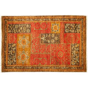 One-of-a-Kind Suzani Hand-Knotted Orange Area Rug