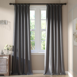 Estrada Solid Blackout Vintage Textured Dupioni Rod Pocket Single Curtain Panel
