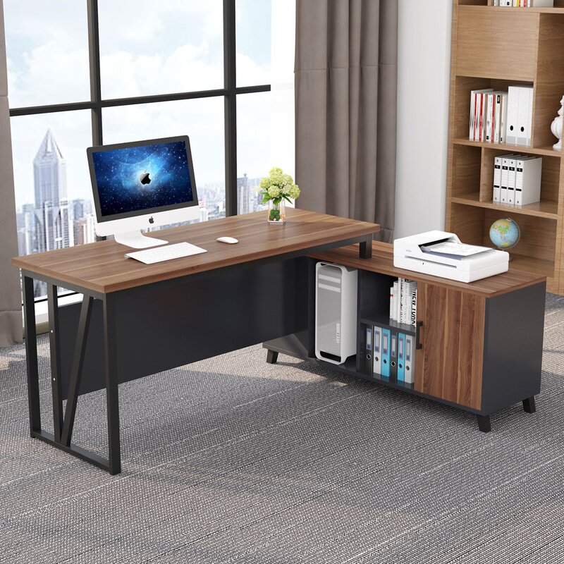 Latitude Run® 55 Inch Large Executive L Shaped Office Desk, Computer ...