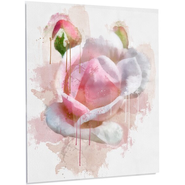 DesignArt Pink Rose Flower With Paint Splashes - Unframed Print on ...