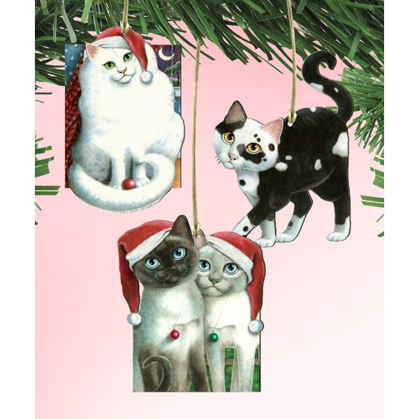 The Holiday Aisle 3 Piece Cats Wooden Hanging Figurine Ornament Set Wayfair
