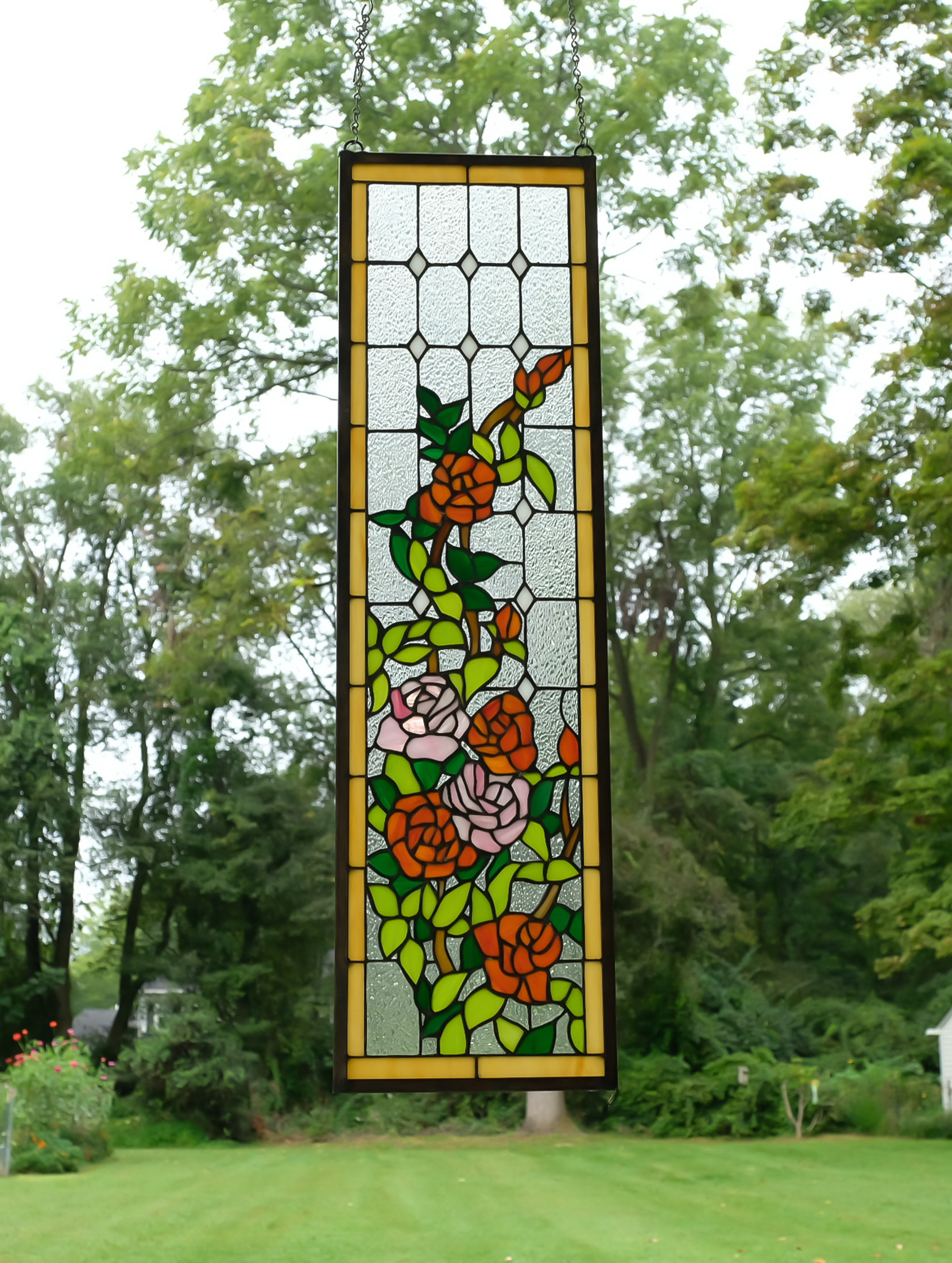 World Menagerie Rose Flowers Stained Glass Window Panel Wayfair