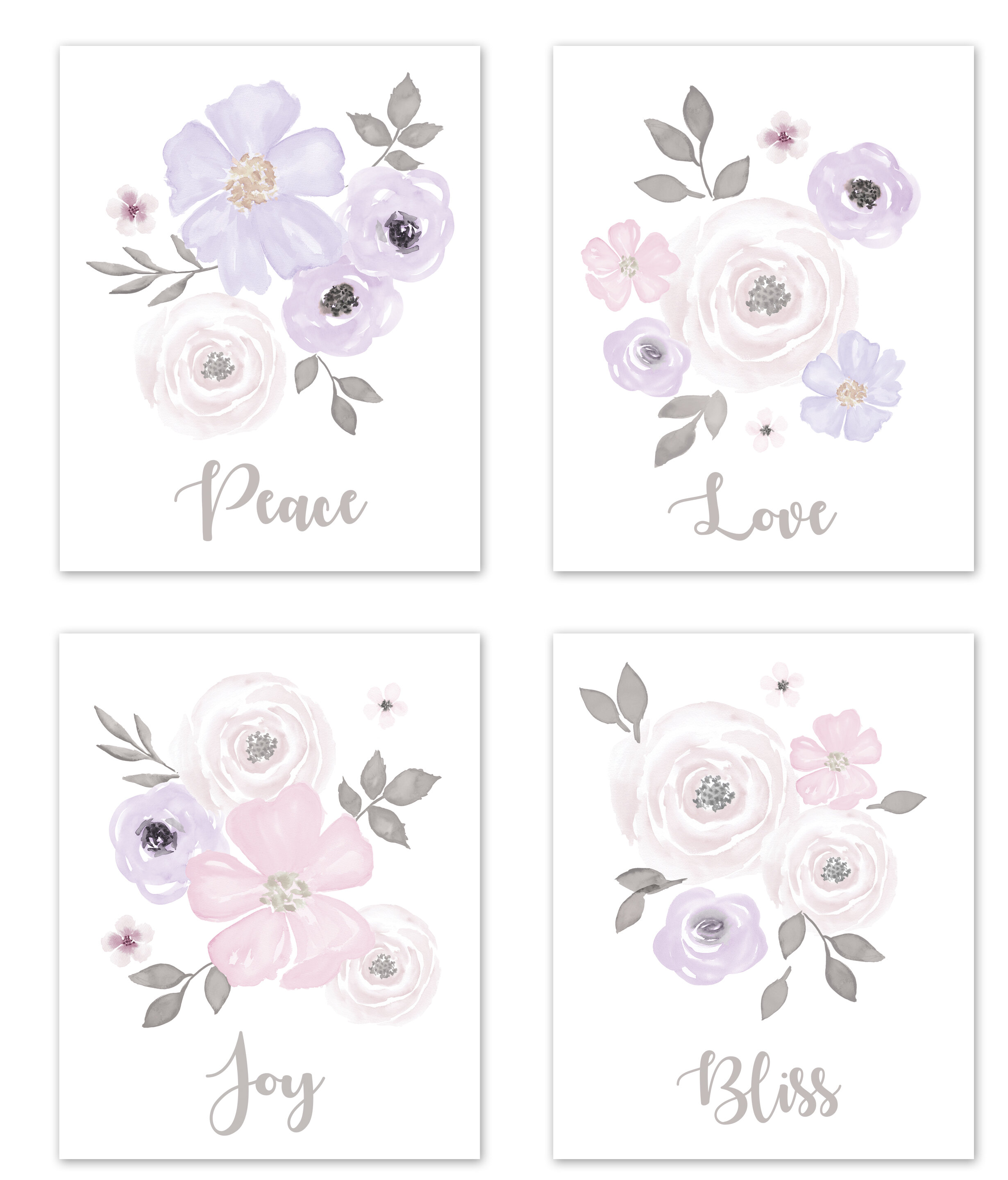 Pink Rose Flower Grey and White Window Treatment Panels Curtains for Watercolor Floral Collection Set of 2 Sweet Jojo Designs Lavender Purple