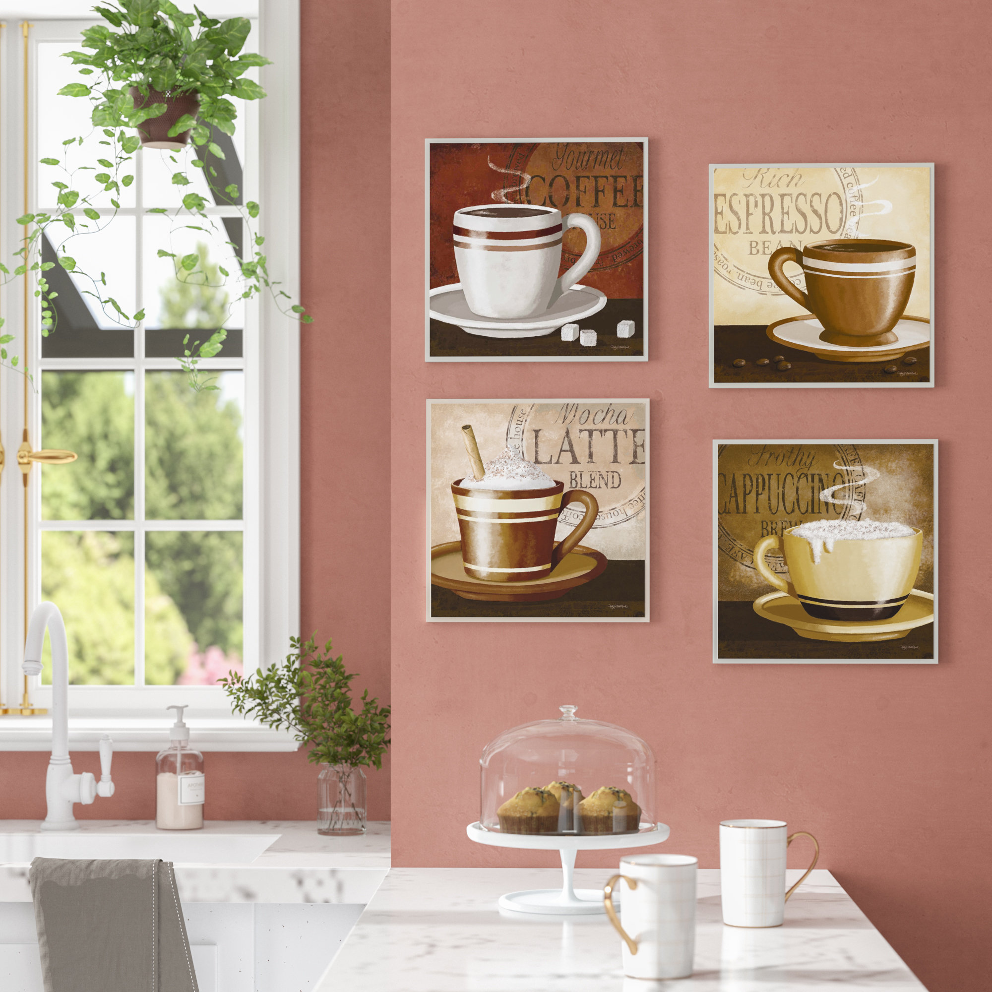 LATTE Large 29 Metal Wall Decor with Two Steaming Coffee Cups Framed Silhouette Wall Art Decor Interior Decoration