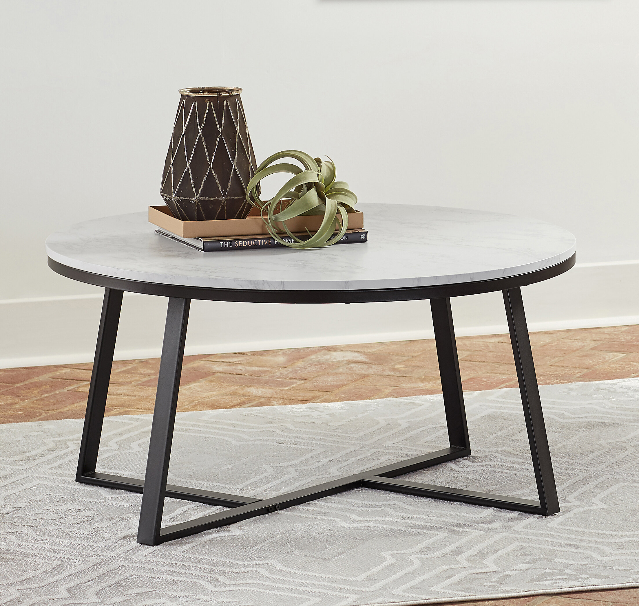 Ivy Bronx Elodie White And Matte Black Coffee Table Wayfair