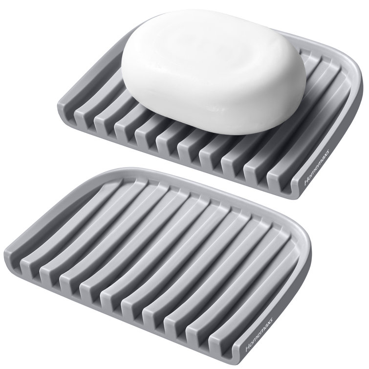 2 Pc Grey Suction Tray Cup Soap Saver Dish Holder Bathroom Shower Sponge Basket