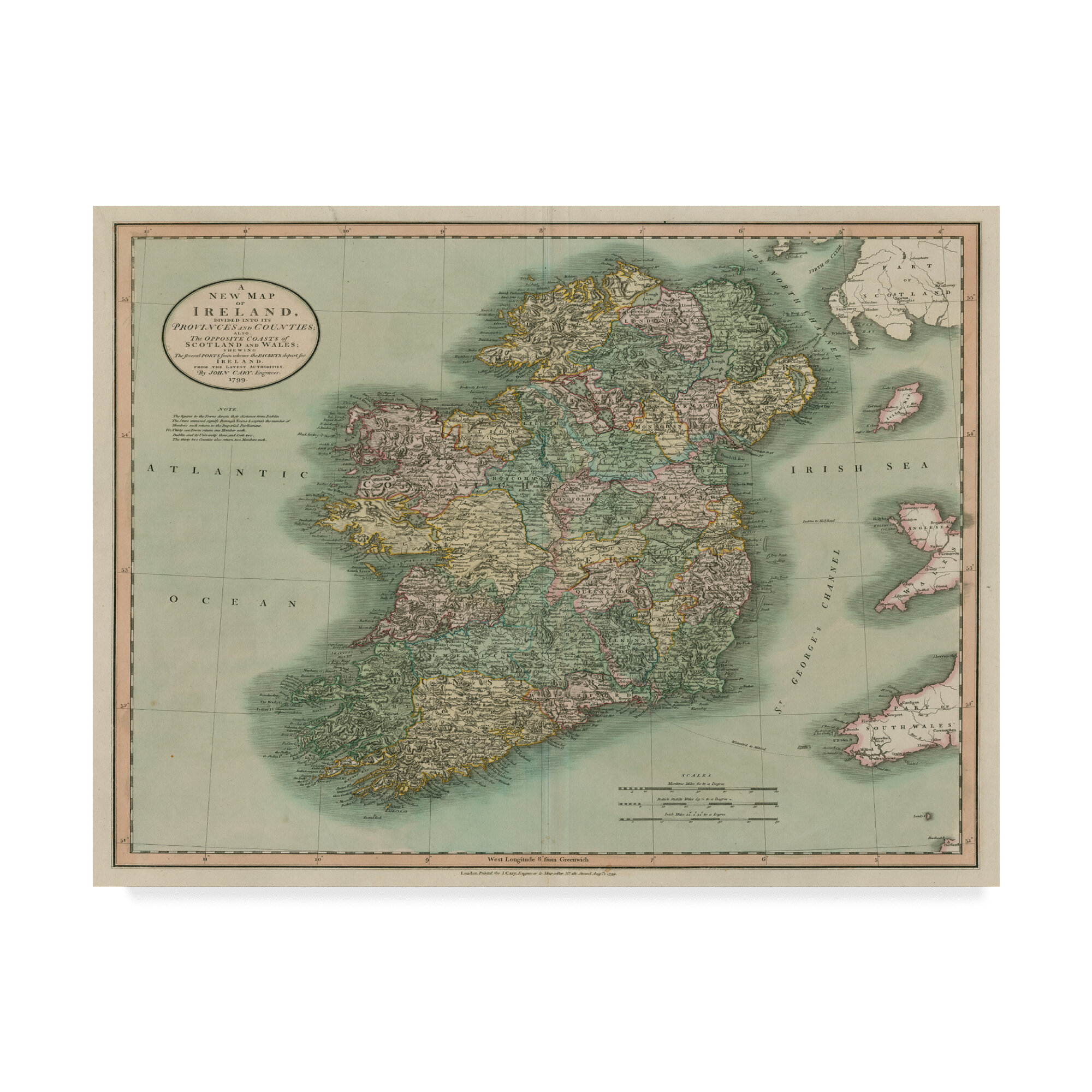 Three Posts Teen Vintage Map Of Ireland Graphic Art Print On Canvas Wayfair