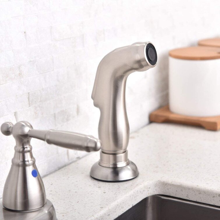 RV Kitchen Faucet Dual Handle Comllen High Arc Swivel Spout Brushed Nickel Two Handle Kitchen Sink Faucet