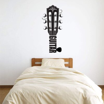 Guitar Head Neck And Pick Vinyl Wall Words Decal Sticker Home Decor Art Trinx Color: Dark Green, Size: 42