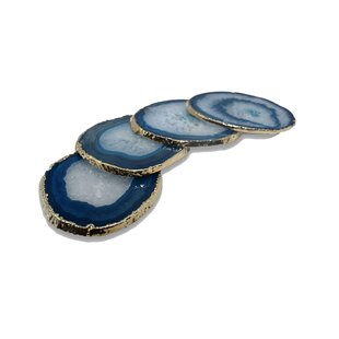 Natural Agate Coasters for Drinks 3.5-4 Agate Decor for Home Housewarming Gift Birthday Geode Stone Coasters Agate Slices Set of 4 Gemstone Drinkware Bar Glass Coasters for Coffee Table Grey rose Agate Rose Gold plated coasters set of 4 